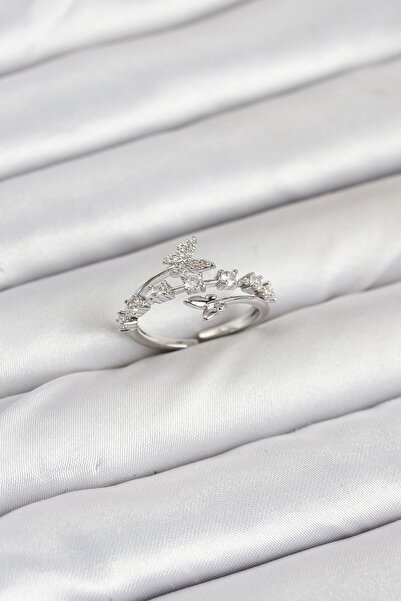 Inure Jewelry خاتم نسائي نحاسي فضي اللون بحجر الزركون على شكل فراشة