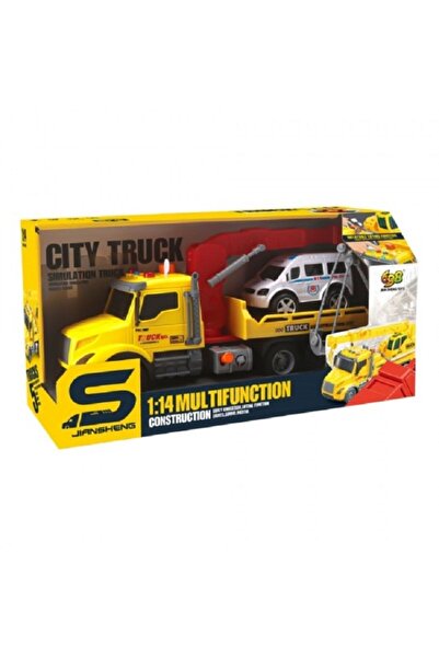 JS Toys Κίτρινος γερανοφόρος οχήματος με σύστημα τριβής # 44; κουμπί απασφάλι...