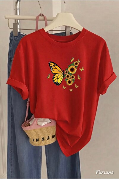 FUFLUNS Μπλουζάκι με στάμπα AYCICEGI και πεταλούδα, UNISEX, ΓΥΝΑΙΚΕΙΟ/ΑΝΔΡΙΚΟ...