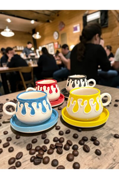 Artistic Quality Decorative Yellow, Red, Black and Blue Drop Tea-Coffee Cup 2...