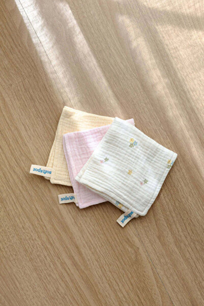 PETIT-ATELlER Baby Muslin Circular Scalloped Bib Three Pack Soft Cotton Beige...