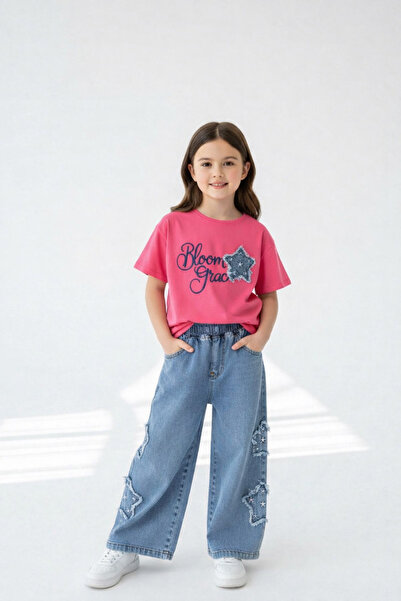 İray Set elegant de vară pentru fete – Tricou și pantaloni largi din denim St...