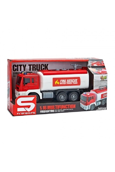 JS Toys Fire truck with water tank and button, friction, sounds and l...