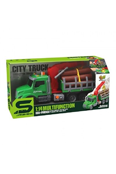 JS Toys Camion transportator lemne cu macara, frictiune, buton presiu...