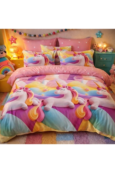 CumparaMisim Double bed linen, Finet, 6 pieces, Multicolor, unicorns
