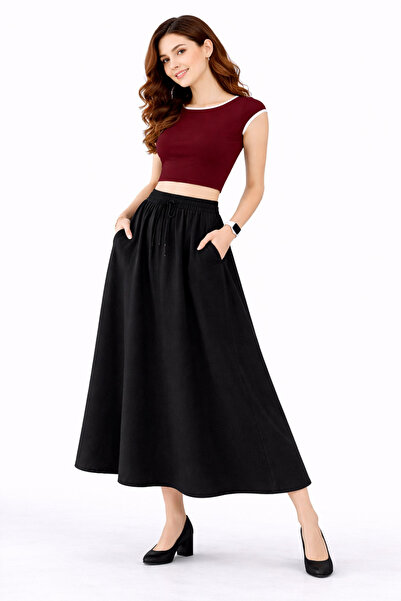 İDOL GİYİM Women's TENCEL™ Elastic Waist Long Skirt