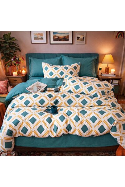 CumparaMisim Double bed linen, Finet, 6 pieces, Green, diamonds