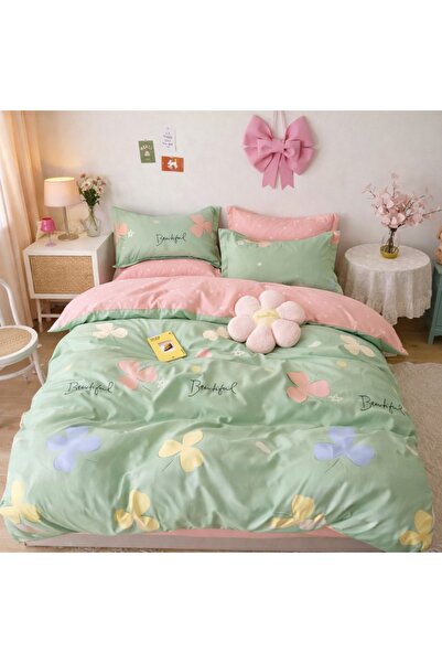 CumparaMisim Lenjerie pat dublu, Finet, 6 piese, Verde, flori