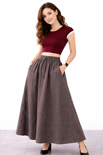 İDOL GİYİM Women's TENCEL™ Elastic Waist Long Skirt