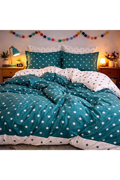 CumparaMisim Lenjerie pat dublu, Finet, 6 piese, Turquoise, stelute