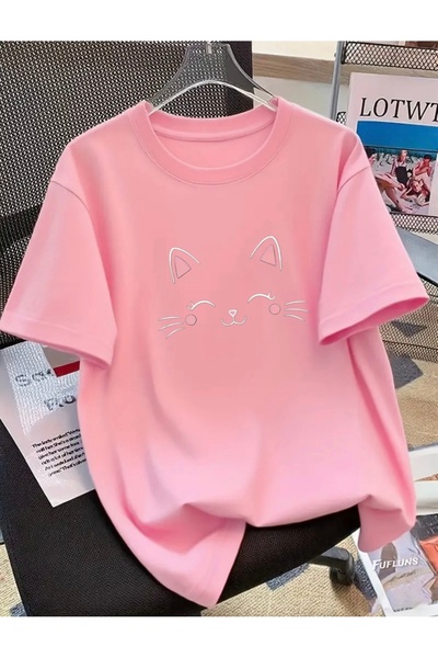 FUFLUNS ΜΠΛΟΥΖΑΚΙ UNISEX ΜΕ ΣΤΑΜΠΑ ΠΡΟΣΩΠΟΥ ΓΑΤΑΣ, OVERSIZE, ΜΕ ΛΑΜΒΑΝΟΜΕΝΟ Λ...