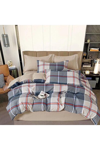 CumparaMisim Double bed linen, Finet, 6 pieces, Beige-Grey, plaid