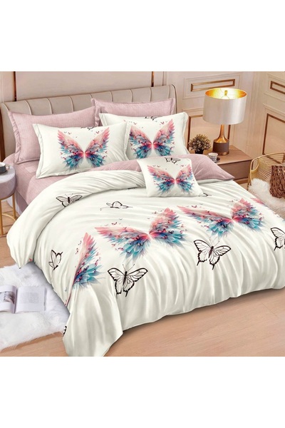 CumparaMisim Double bed linen, Finet, 6 pieces, White, Butterfly pink