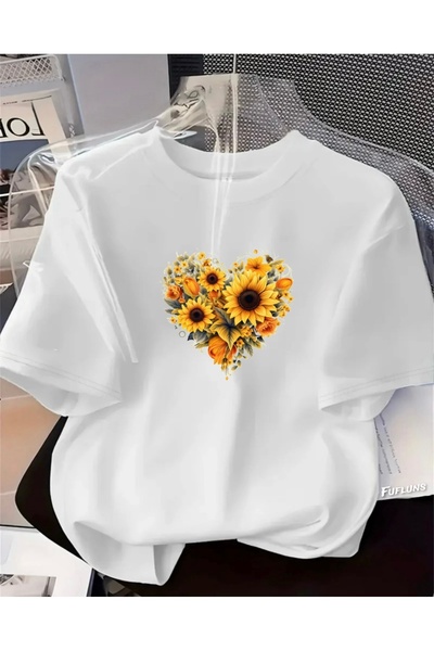 Marco Fresco Heart Printed from Flowers Unisex Women/Men Oversize Crewneck T-...