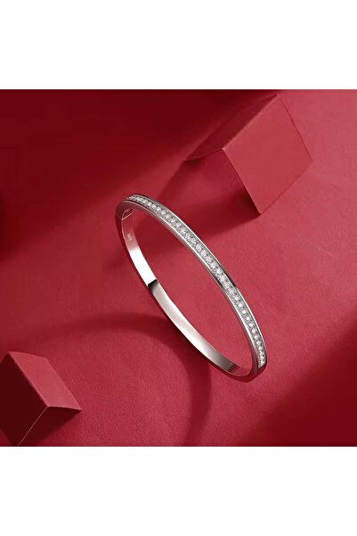 CAXBERN Zircon Stone Thin Model Bracelet Women's Handcuff Silver Color Non-Ta...