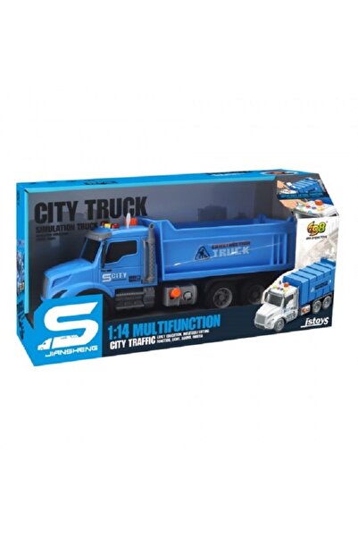 JS Toys Camion basculanta albastra cu frictiune, buton presiune, sune...