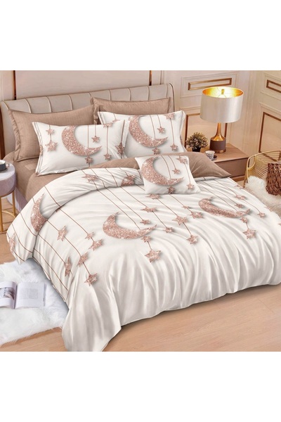 CumparaMisim Double bed linen, Finet, 6 pieces, Beige, moon and stars