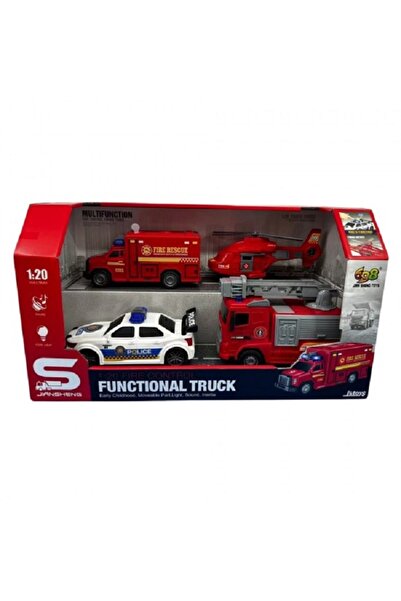 JS Toys Σετ 4 οχημάτων έκτακτης ανάγκης # 58; αστυνομικό αυτοκίνητο& # 44; πυ...