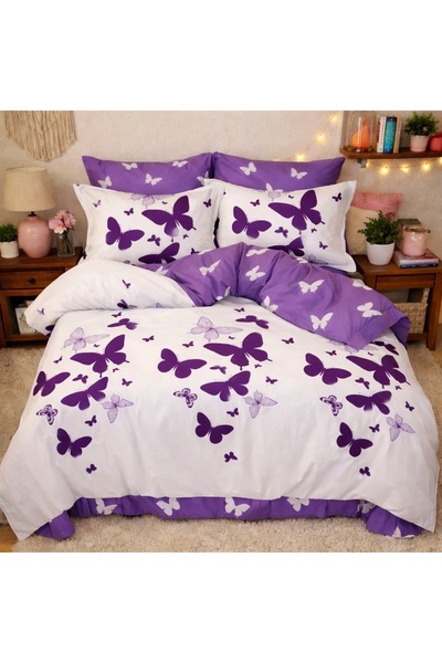 CumparaMisim Double bed linen, Finet, 6 pieces, Purple, butterflies
