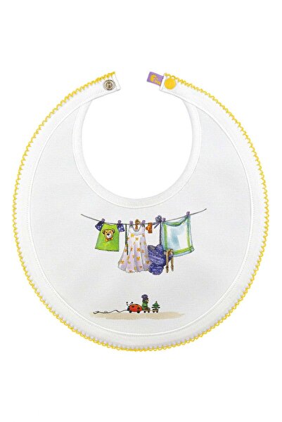 PETIT-ATELlER مريلة قطن دائرية لإطعام الأطفال، مطبوعة بنمط حبل الغسيل، مزينة ...