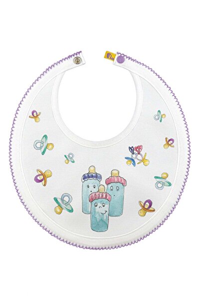 PETIT-ATELlER Illustrated Cotton Round Baby Bib Baby Bottle Pacifier Print Wh...