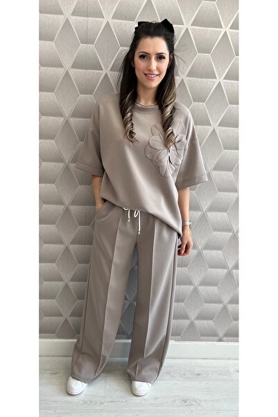 OnlyForYou Women's elastic viscose tracksuit with appliquéd flower