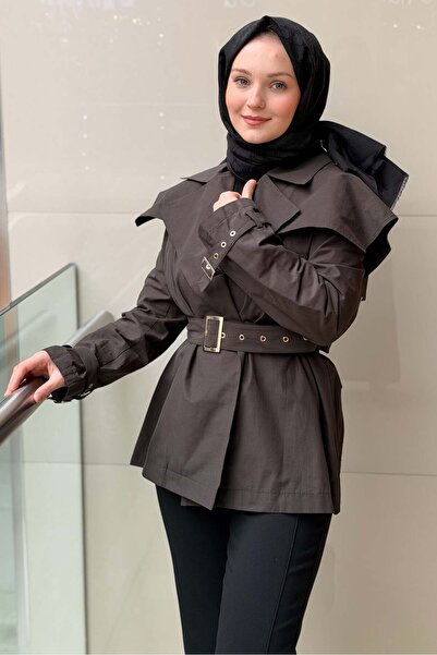 Nuss Geniş Kruvaze Yaka Apoletli Kemerli Kap