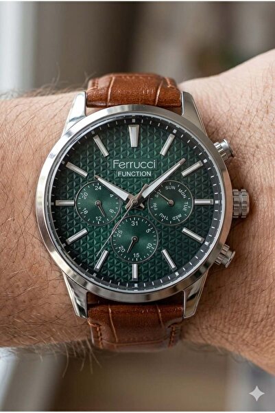 Ferrucci Modern Men's Wristwatch |   45mm Steel Case, Light Brown Leather Str...