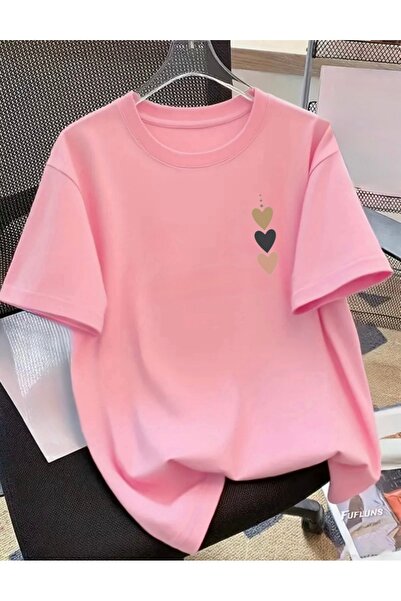 FUFLUNS Dotted Hearts Printed Unisex Women/Men Oversize Crewneck T-Shirt