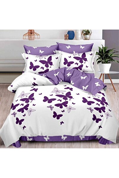 CumparaMisim Double bed linen with Stretchy, Finet, 6 pieces, Purple, butterf...