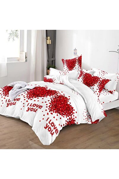CumparaMisim Double bed linen with Stretchy, Finet, 6 pieces, white, red, hearts