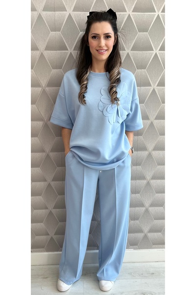 styleFlex Women's elastic viscose tracksuit with 3D flower applique