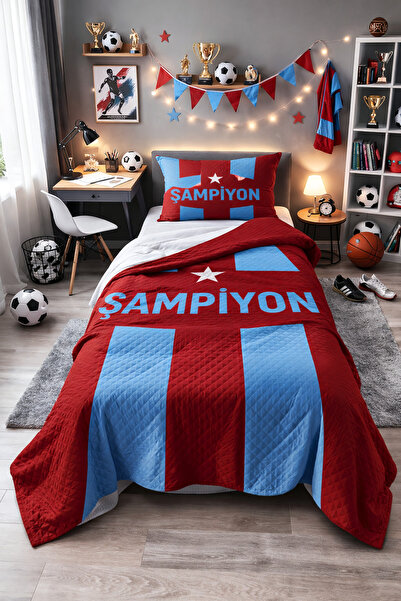 HOMESSA Şampiyon Taraftar Bordo Mavi Tek Kişilik Pike Takımı Çocuk Odası Pike...