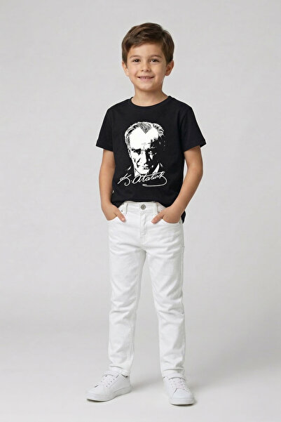 nacar çarşı Μπλουζάκι για αγόρια μαύρο κοντομάνικο Ατατούρκ και λευκό παντελό...