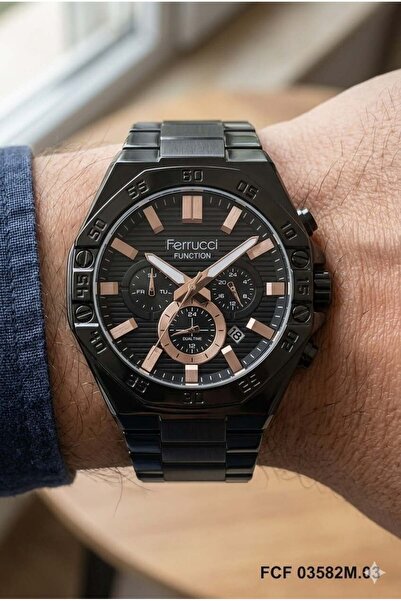 Ferrucci Modern Design Men's Wristwatch |   45mm Steel Case, Black Metal Band...