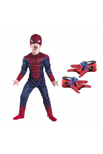 Grandia Set costum Spiderman pentru copii, cu mușchi și 2 lansatoare, costum ...