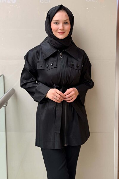 Nuss Metalik Kumaş Taş Detaylı Kuşaklı Kap