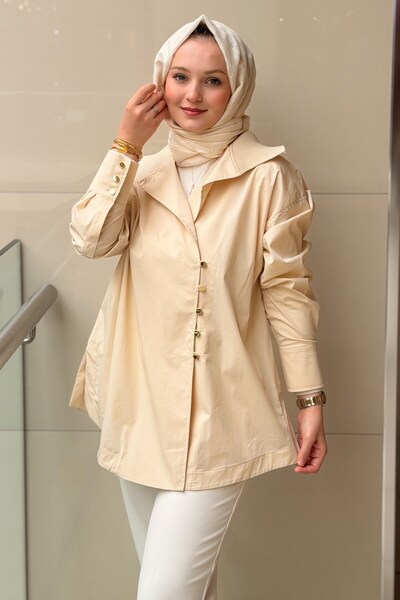 Ghisa Verev Ribana Triko Yaka Asimetrik Düğmeli Tunik