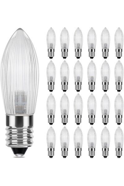 DiCUNO 25 x E10 LED Light Bulbs, 0.2 W, Warm White 2300 K, 20 lm, E10 Corruga...