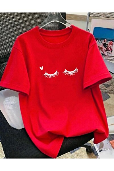 FUFLUNS Heart Eyelash Printed Unisex Women'S/Men's Oversize Crewneck T-Shirt