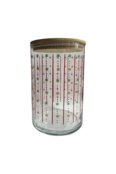 Rapsodi Bamboo Glass Jars with Lids Patterned 1050 ml