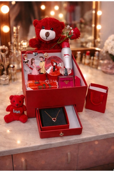 Kalpkutusu Romantik Hediye Seti | Işıklı Müzikli Kar Küresi, Peluş Ayıcık, Pa...