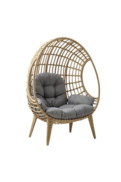 ReHome Egg Chair Tekli Rattan Bahçe Koluğu |Rehome Minderli Oval Lounge