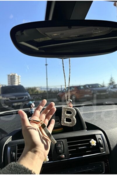 senfida b harf taşlı dikiz süsü ve taşlı oto anahtarlık B harf taşlı dikiz ay...