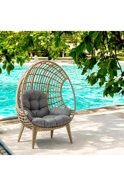 ReHome Egg Chair Tekli Rattan Bahçe Koluğu |Rehome Minderli Oval Lounge