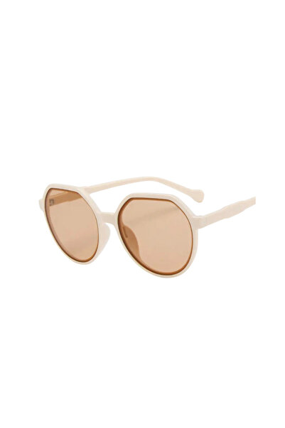 PETIT-ATELlER Female Oversized Round Hexagon Sunglasses Ivory White Frame Bro...