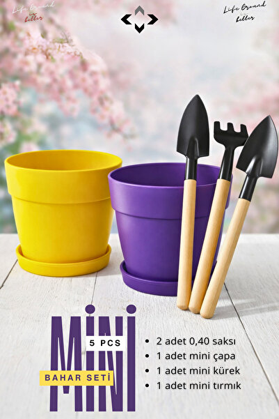 LİGROUND 5 Parça MİNİ Bahar Seti Mini Kazma Kürek Tırmık Saksı Balkon Çiçek Y...