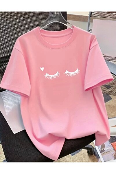 FUFLUNS Heart Eyelash Printed Unisex Women'S/Men's Oversize Crewneck T-Shirt