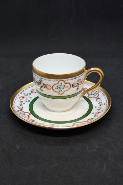 Haviland Limoges Vieux Paris Vert French Production Coffee Cup and Saucer 120 ml