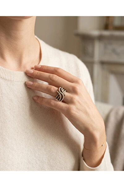 Dorvina Bronze Women's Ring Antique Jewelry Tiny Pearl Inlaid Stripe Model Ad...